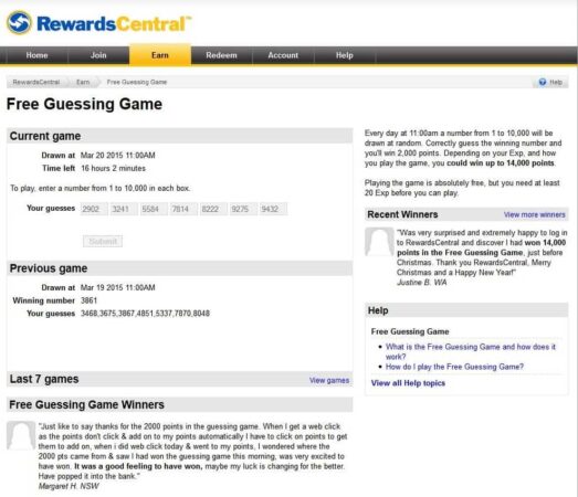 Rewards Central Free Guessing Games For Joining Members