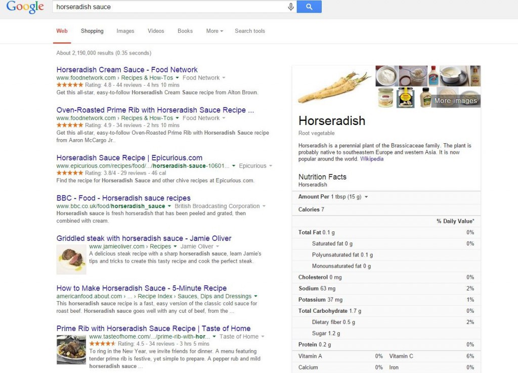 Searching for Horseradish sauce using Google Instant