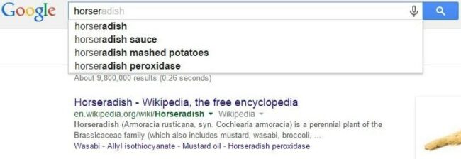 Using Google Instant for finding Horseradish 