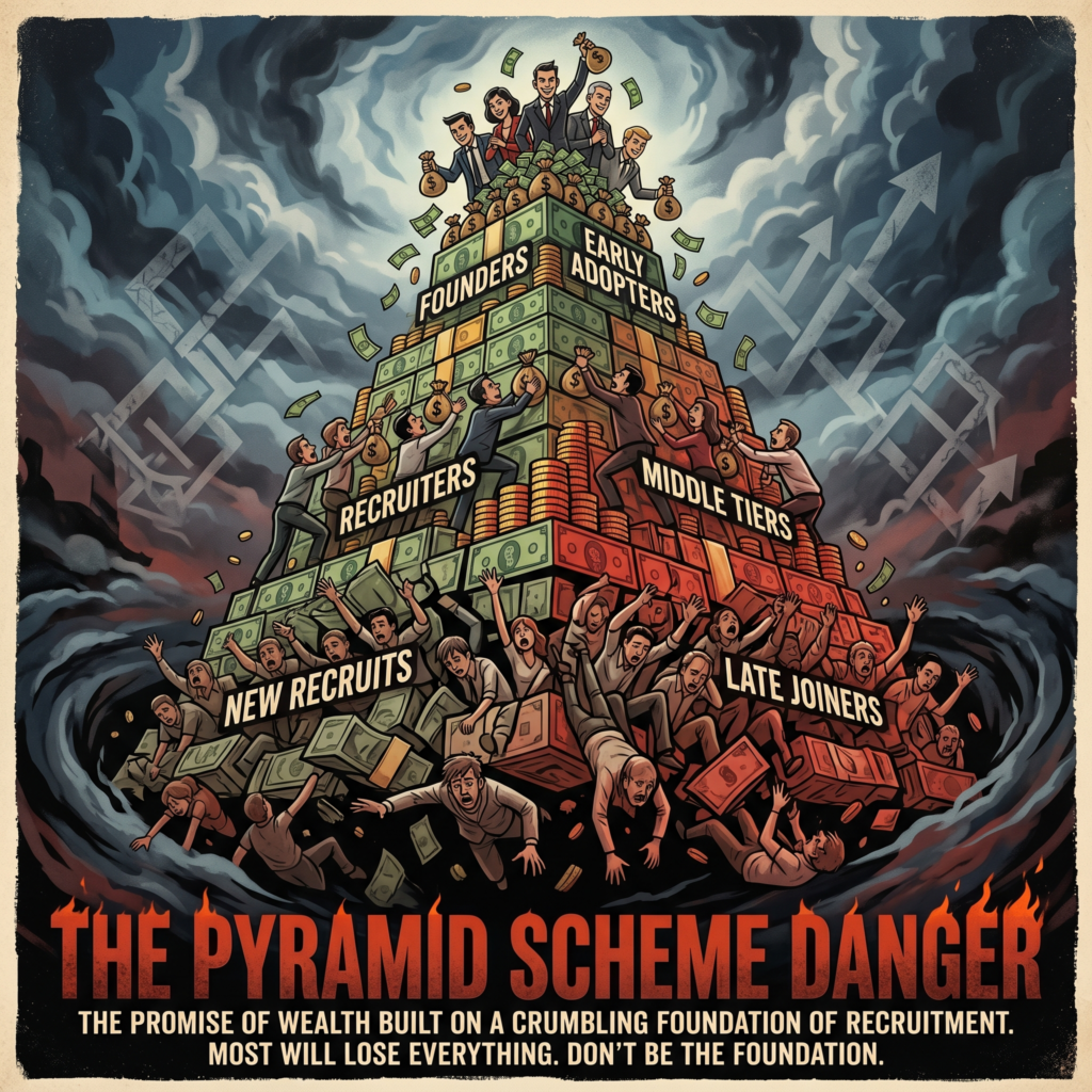Ther dangers of Pyramid-style programs Ther fake and danerous Pyramid schemes now illegal
