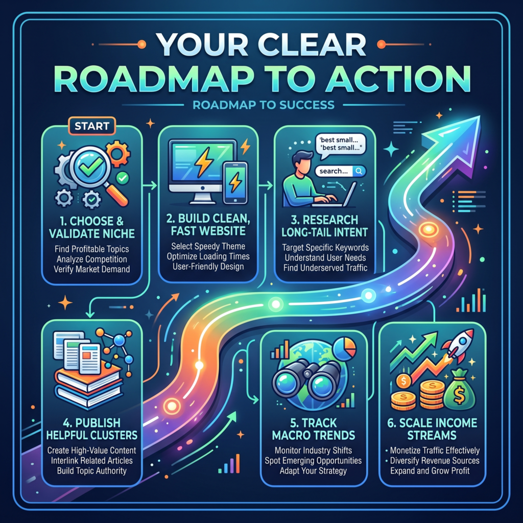 Chart showing a clear roadmap to action based on affilaite marketing for beginners Chart showing a clear roadmap to action based on affilaite marketing for beginners