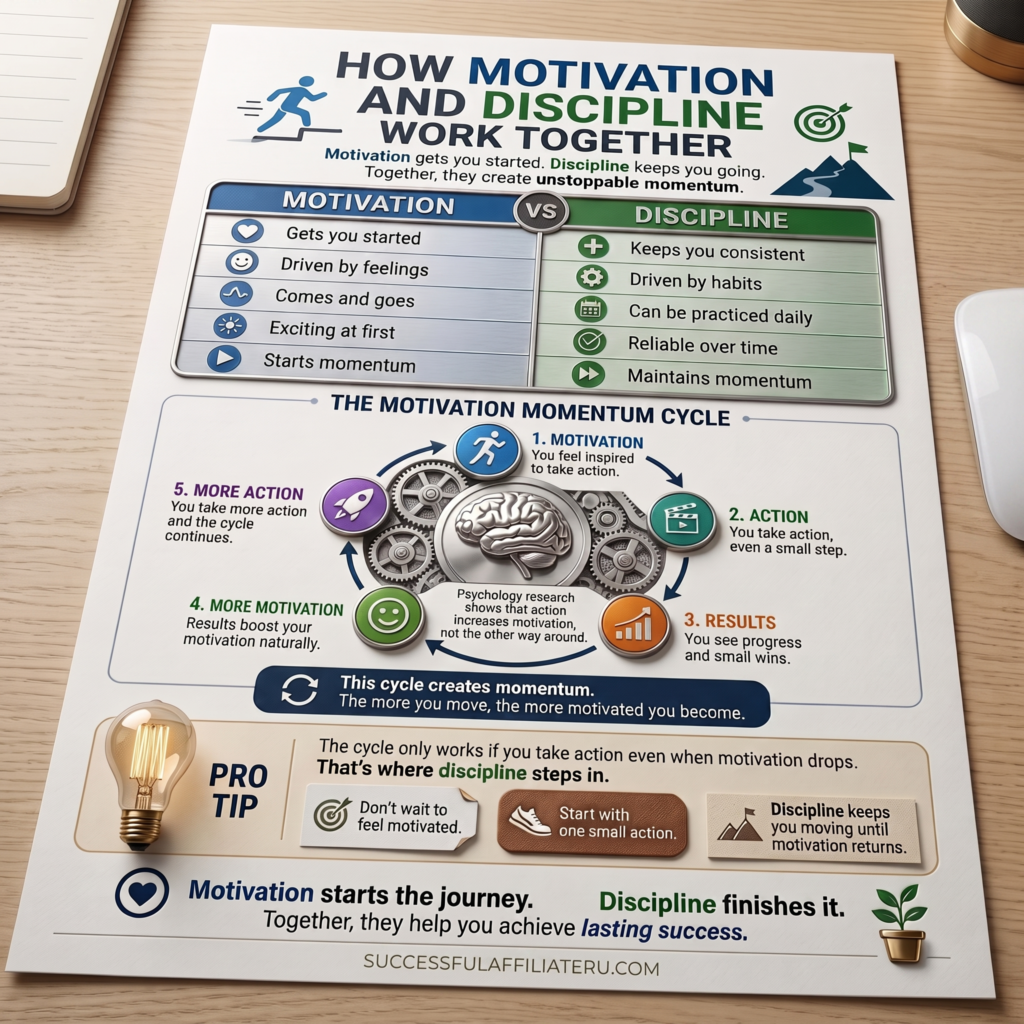 Chart showing How Motivation and Discipline Work Together for Affiliate Marketers.
