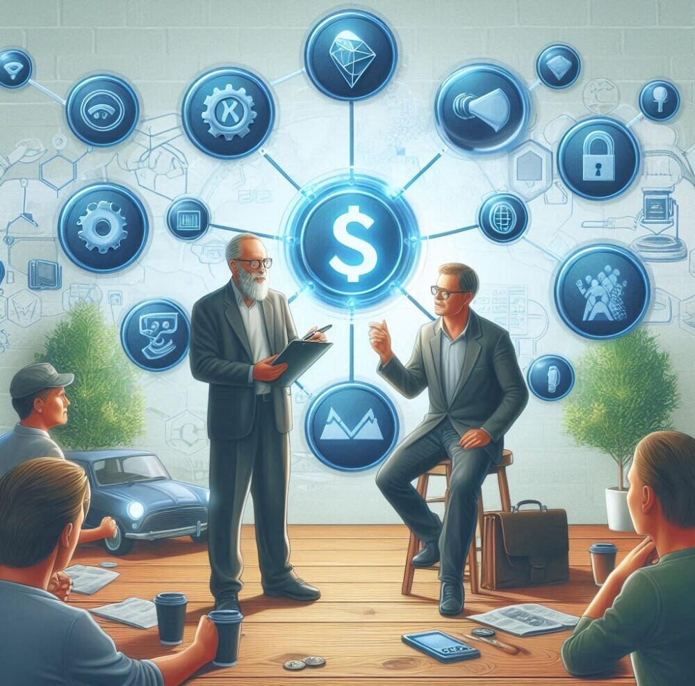 how to build affiliate audience relationships 3 Man sitting on stool communicating to person taking notes and audience on how to build affiliate audience relationships