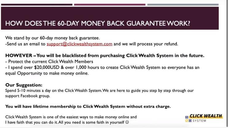 After Refund you will be Blacklisted from Click Wealth System in the Future
