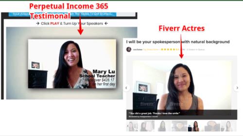 Fiverr Actor Sample 1 using Fake Testimonials for Perpetual Income 365