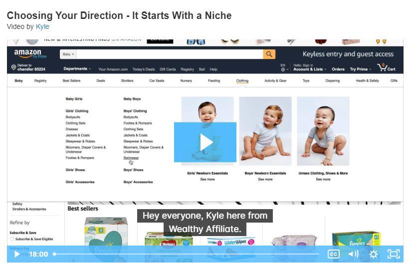 Page from Amazon with Babies and product. It all starts with a niche