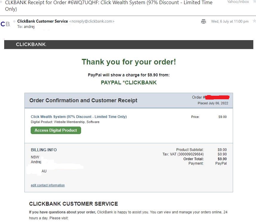 Order Confirmation and Customer Receipt