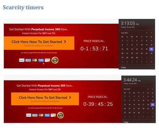 Scarcity Timers Used  by Perpetual Income 365