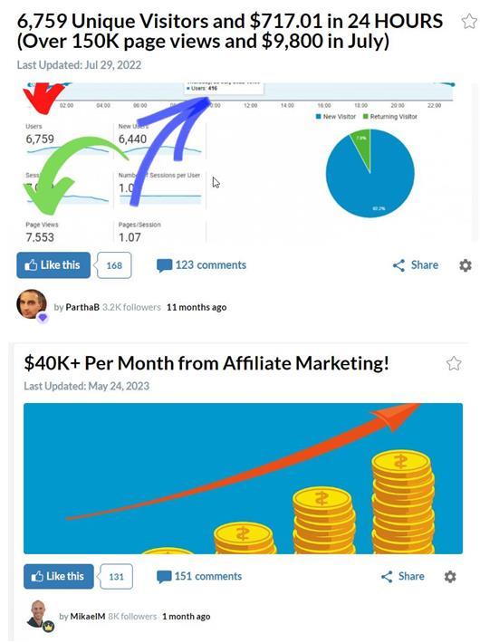 Success Stories from Affiliate Marketing Training with Wealthy Affiliate showing graph and results