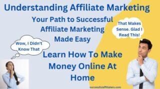 Image of Man and Woman thinking about Understanding Affiliate Marketing with light blue and yellow background