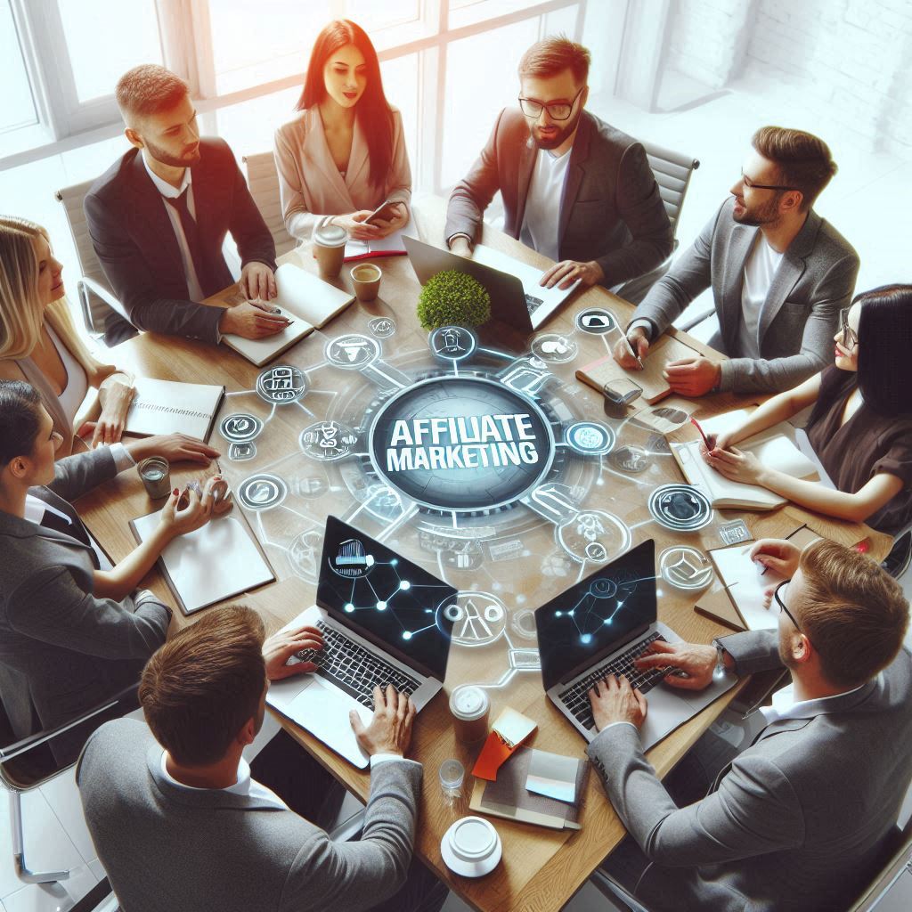 Group of people sitting around a desk asking more on What is Affiliate Marketing Group of people sitting around a desk asking more on What is Affiliate Marketing