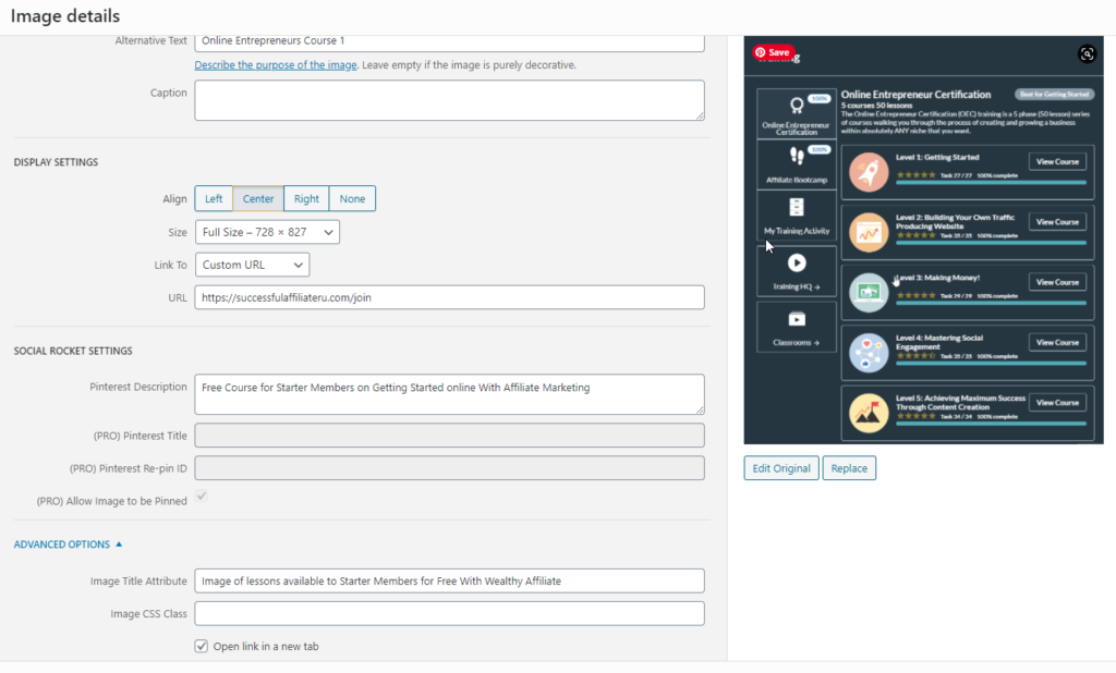 image title and attribute settings sample