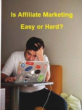 Is Affiliate Marketing Easy or Hard to Do Man frustrated with Laptop Man holding hand to head in front of Laptop wondering if affiliate marketing is easy or hard to do